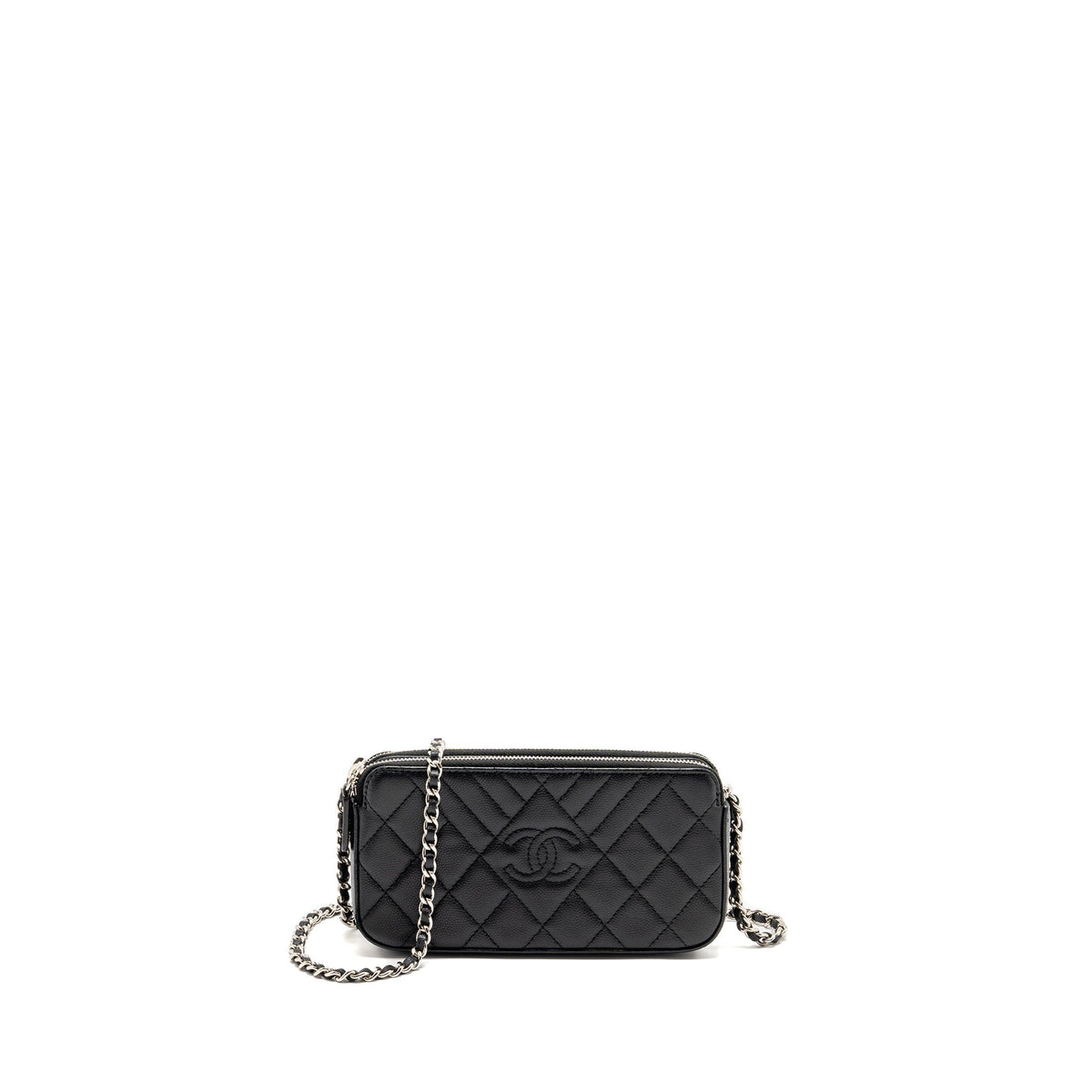 CHANEL DOUBLE ZIP CLUTCH WITH CHAIN CAVIAR BLACK SHW