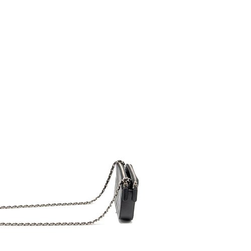 CHANEL DOUBLE ZIP CLUTCH WITH CHAIN CAVIAR BLACK SHW