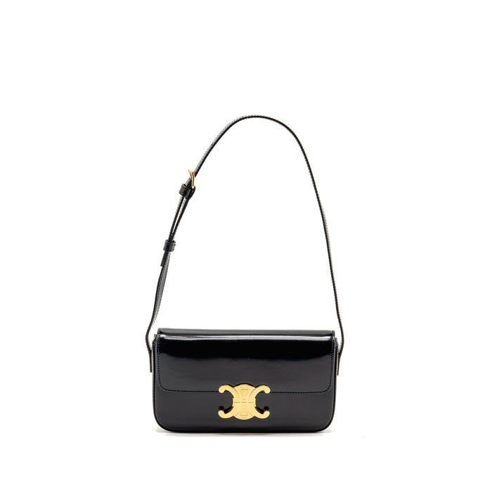 CELINE TRIOMPHE SHOULDER BAG SHINY CALFSKIN BLACK GHW