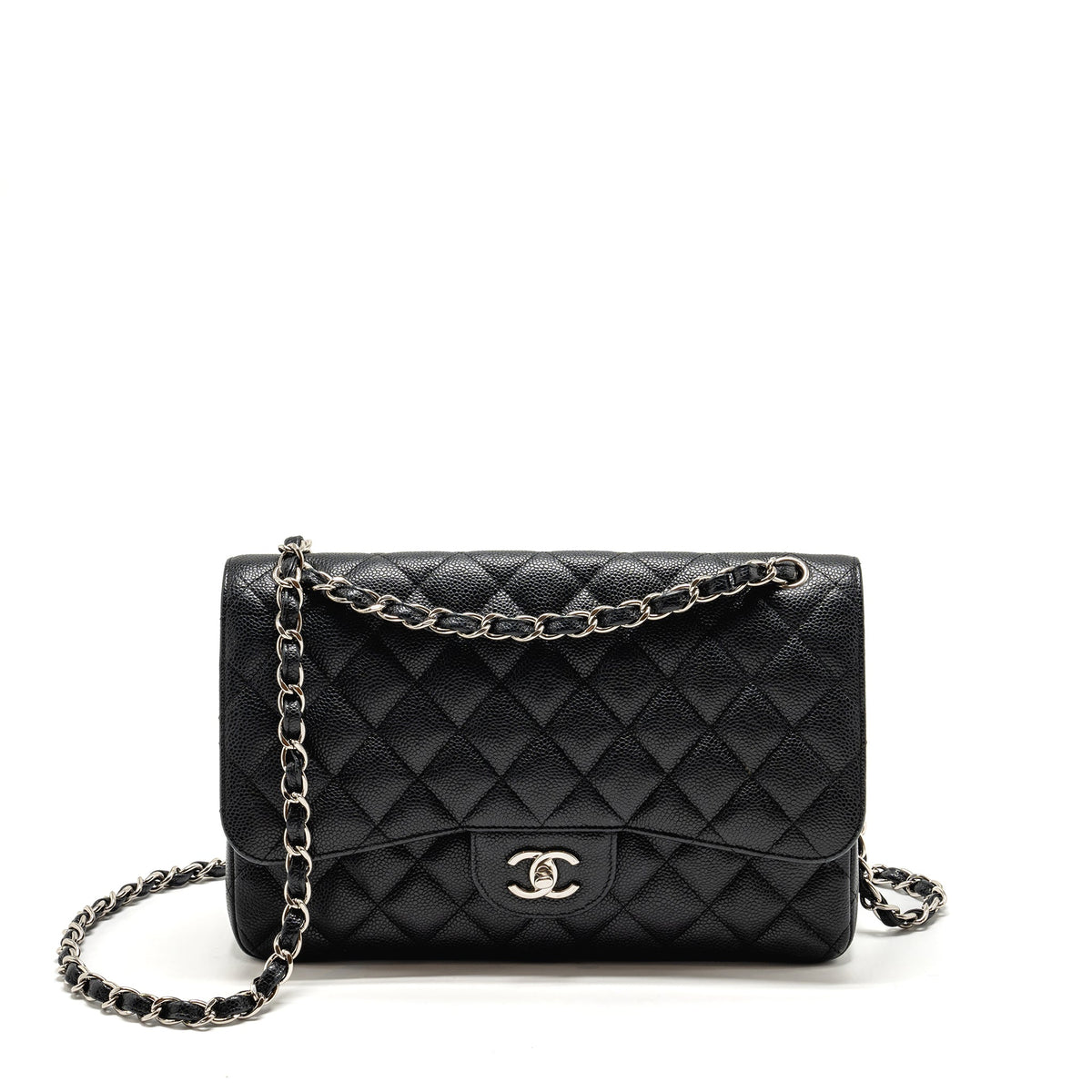 CHANEL JUMBO CLASSIC DOUBLE FLAP BAG CAVIAR BLACK SHW