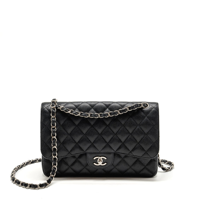 CHANEL JUMBO CLASSIC DOUBLE FLAP BAG CAVIAR BLACK SHW