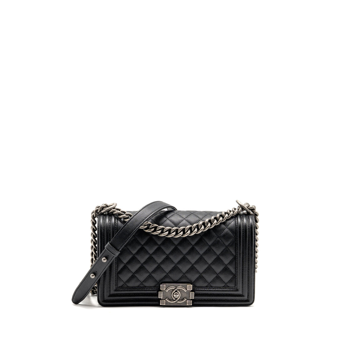 CHANEL MEDIUM BOY BAG CAVIAR BLACK RUTHENIUM HARDWARE