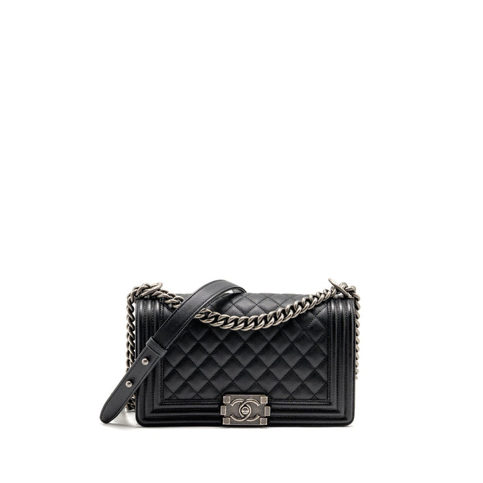 CHANEL MEDIUM BOY BAG CAVIAR BLACK RUTHENIUM HARDWARE