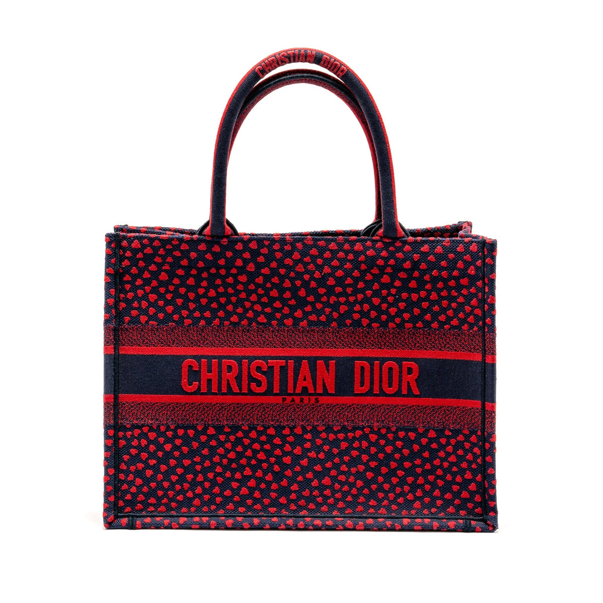 DIOR MEDIUM DIOR BOOK TOTE I LOVE PARIS CANVAS RED / NAVY