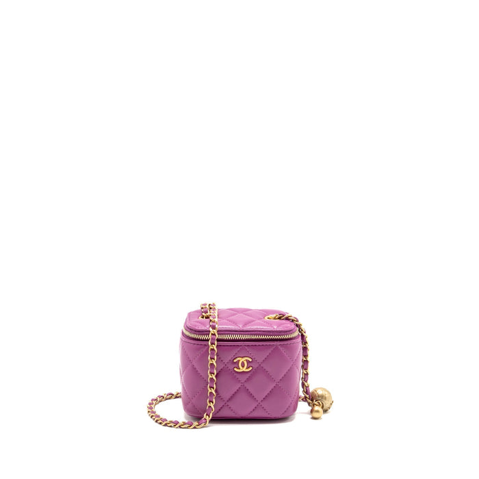 CHANEL PEARL CRUSH MINI VANITY WITH CHAIN LAMBSKIN PURPLE GHW