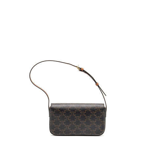 CELINE TRIOMPHE SHOULDER BAG CLAUDE CANVAS TAN GHW
