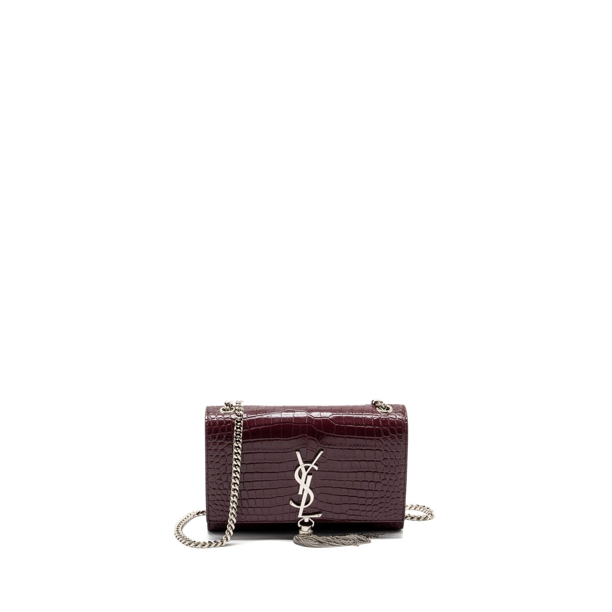 SAINT LAURENT/YSL KATE BAG CROC EMBOSSED CALFSKIN BURGUNDY SHW