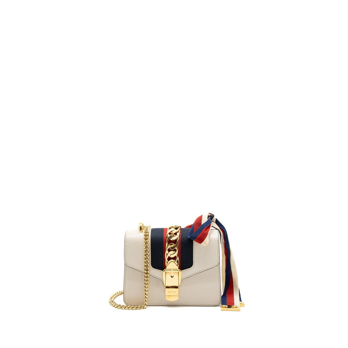 GUCCI MINI SYLVIE CHAIN BAG CALFSKIN WHITE/MULTICOLOUR GHW