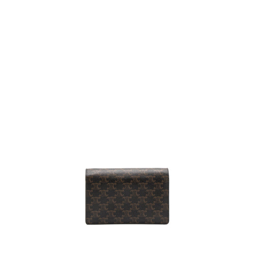 CELINE WALLET ON STRAP TRIOMPHE CANVAS/SMOOTH LAMBSKIN TAN GHW