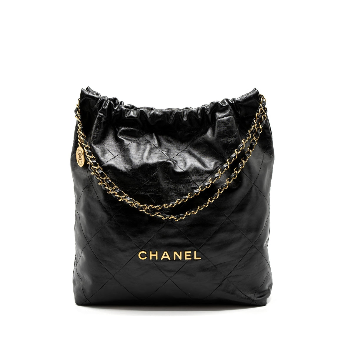 CHANEL LARGE 22 BAG SHINY CALFSKIN BLACK GHW (MICROCHIP)