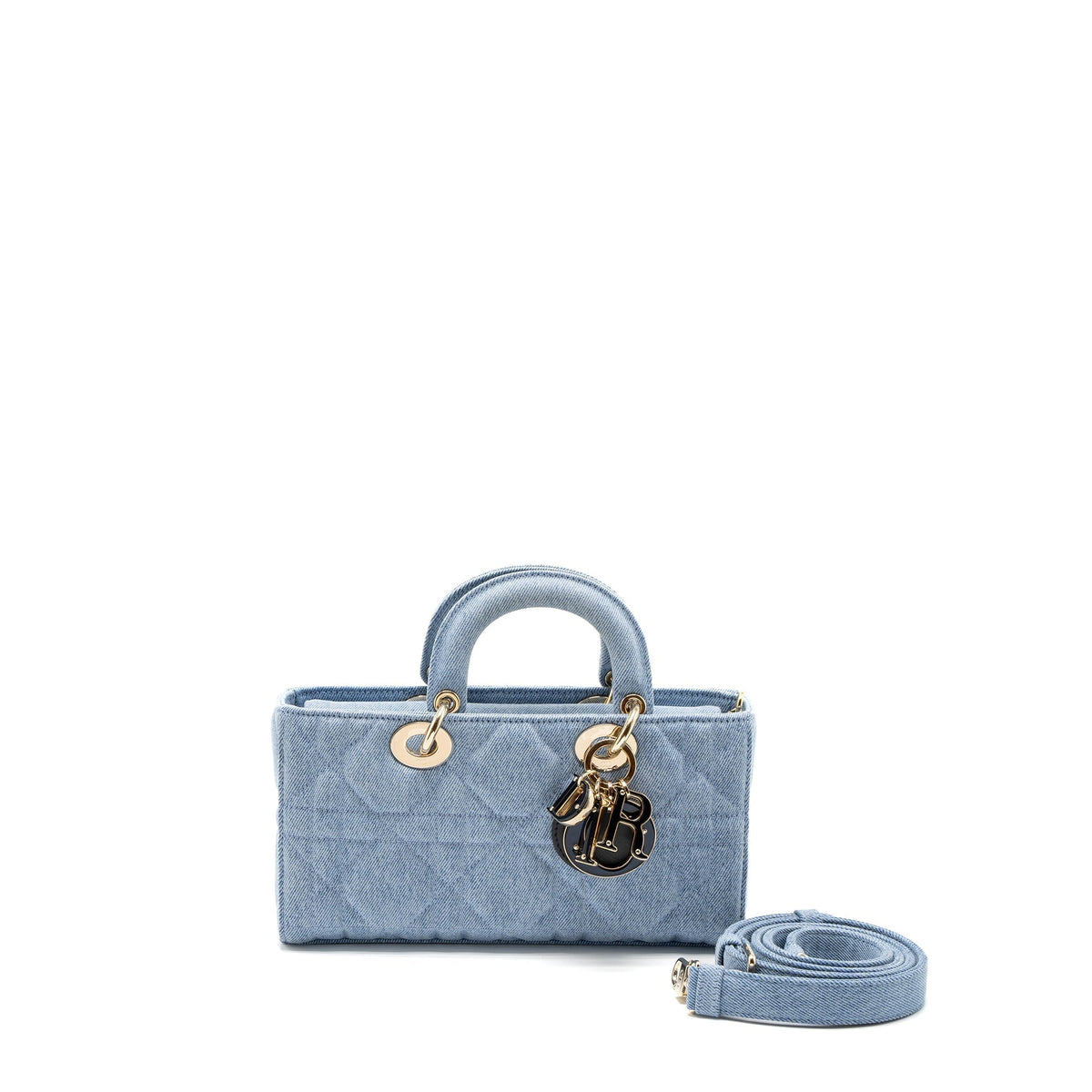 DIOR SMALL LADY D-JOY BAG MACROCANNAGE DENIM BLUE LGHW
