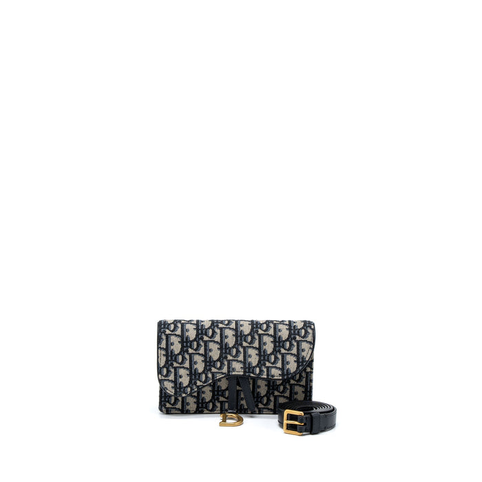 DIOR SADDLE BELT POUCH BLUE OBLIQUE JACQUARD CANVAS GHW