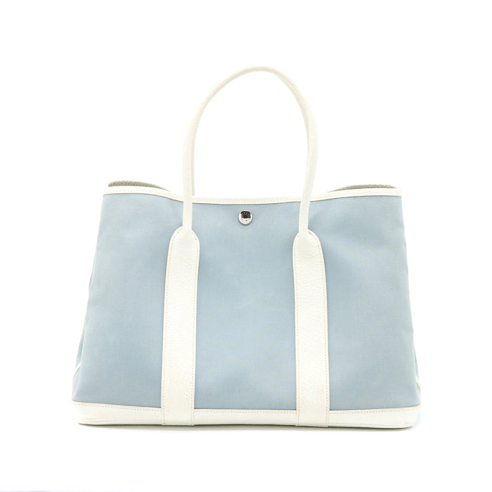 HERMES GARDEN PARTY 36 LEATHER/CANVAS LIGHT BLUE/BLANC SHW