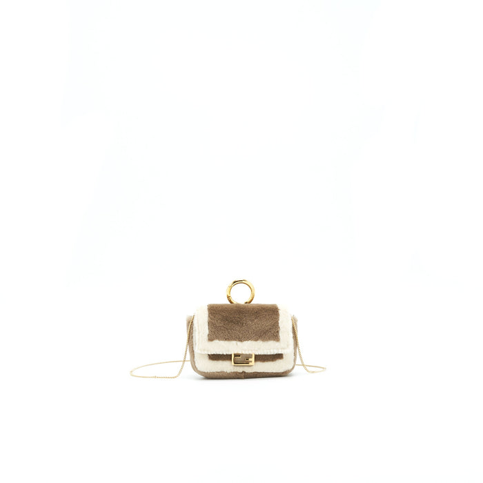 FENDI NANO BAGUETTE BROWN MINK CHARM