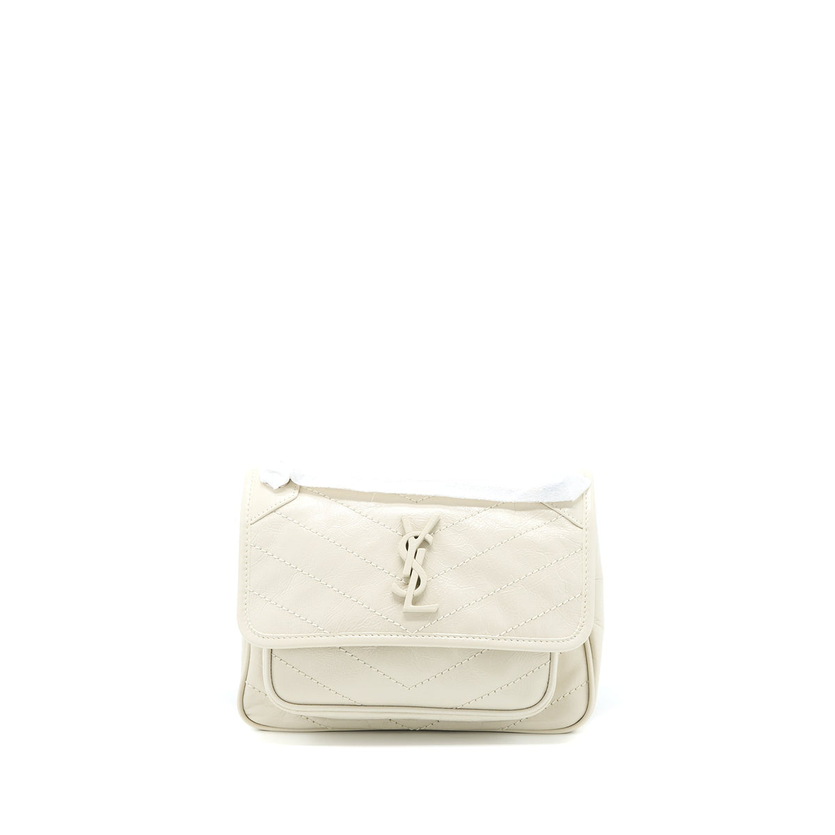 SAINT LAURENT NIKI BABY CHAIN BAG IN CRINKLED CALFSKIN BLANC SHW
