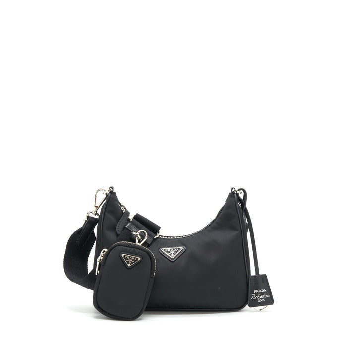 PRADA REEDITION 2005 RE NYLON BAG BLACK SHW(CHAIN HANDLE MISSING）