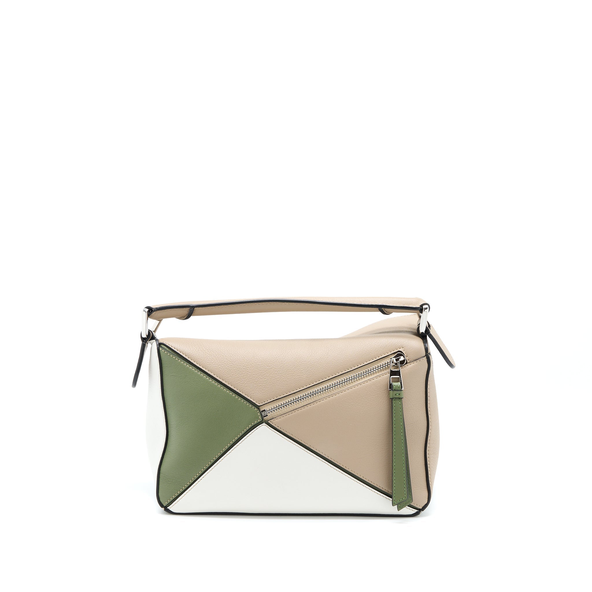LOEWE SMALL PUZZLE COLORBLOCK BEIGE/WHITE/GREEN SHW