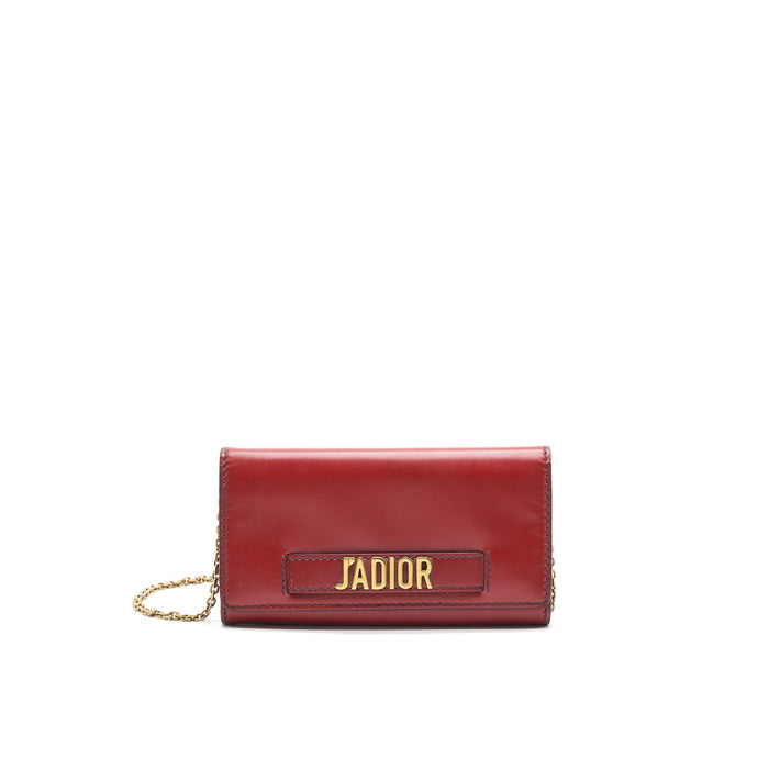 DIOR J'ADIOR SMALL LONG WALLET ON CHAIN RED WITH GHW