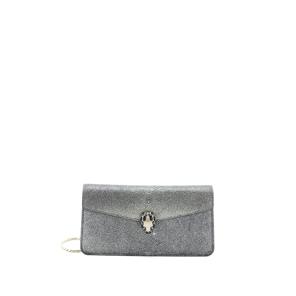 BVLGARI SERPENTI FOREVER CLUTCH WITH CHAIN STINGRAY LEATHER GREY LGHW