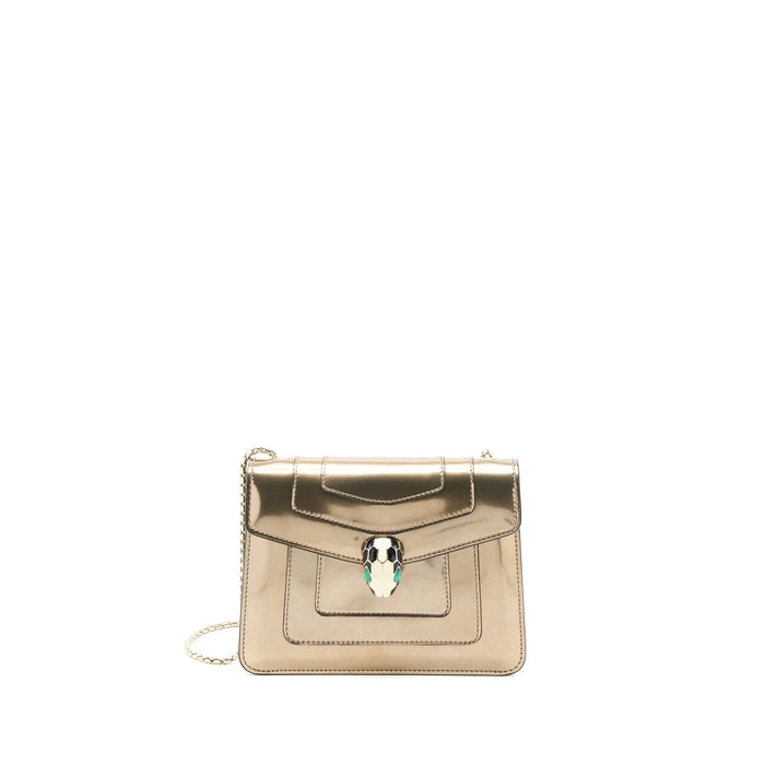 BVLGARI SERPENTI FOREVER SHOULDER BAG PATENT METALLIC GOLD GHW