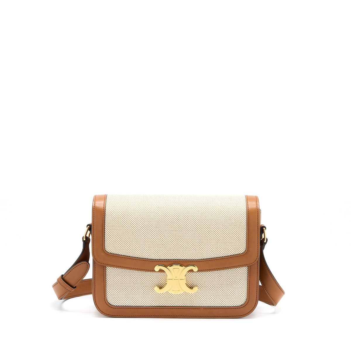 CELINE MEDIUM TRIOMPHE BAG IN TEXTILE NATURAL CALFSKIN GHW