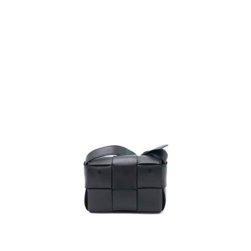 BOTTEGA VENETA MINI CASSETTE INTRECCIATO CROSSBODY BAG BLACK LGHW