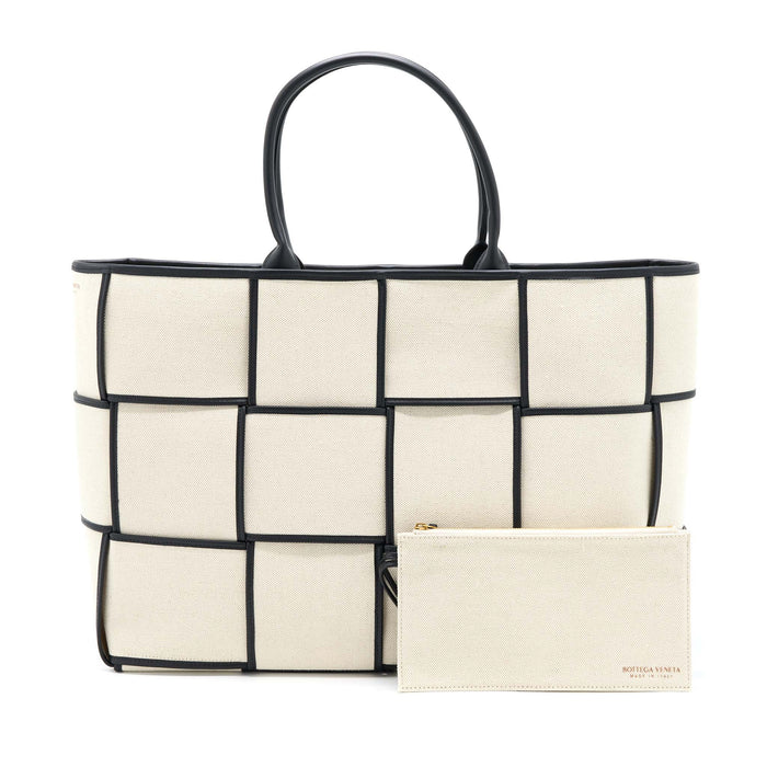 BOTTEGA VENETA LARGE ARCO TOTE CANVAS NATURAL / BLACK