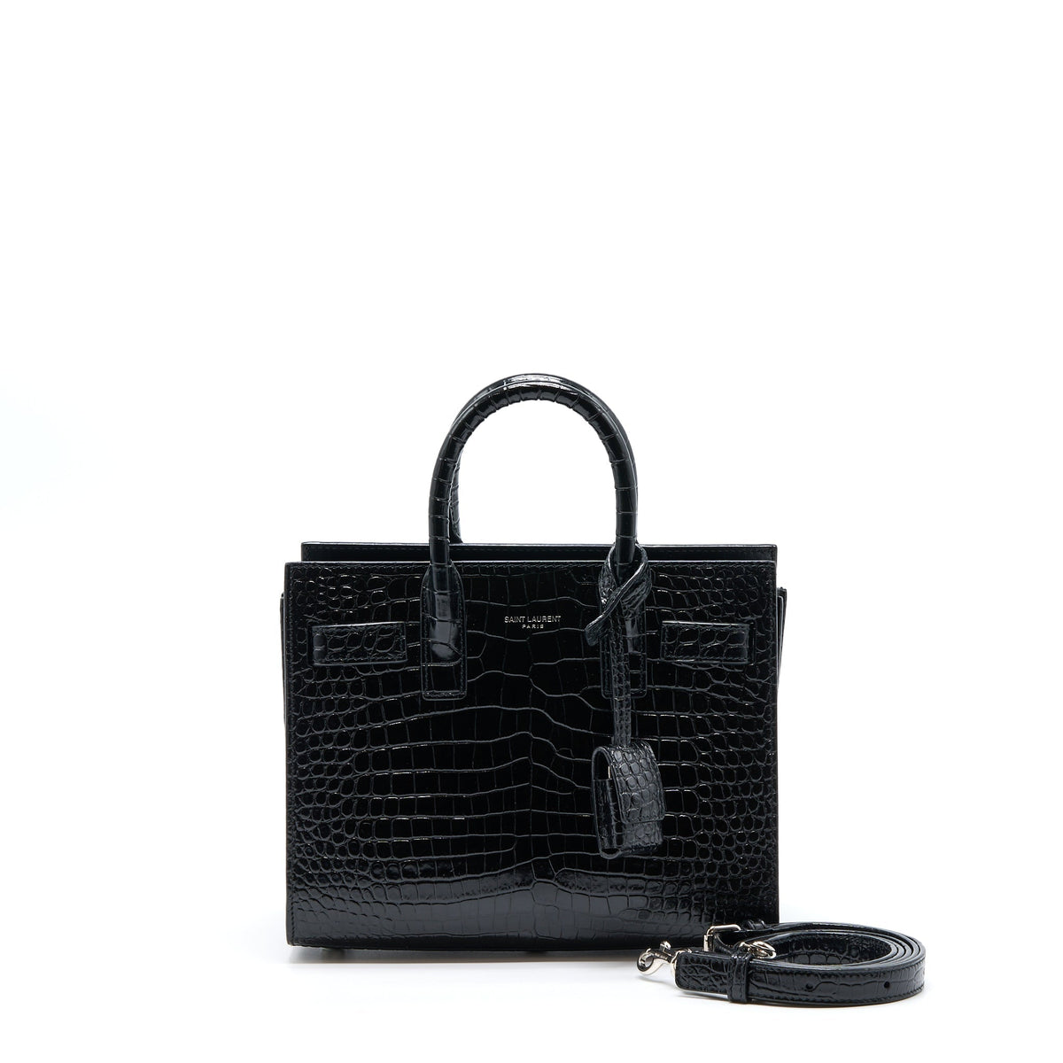 SAINT LAURENT/YSL SAC DE JOUR NANO CROC EMBOSSED BLACK SHW