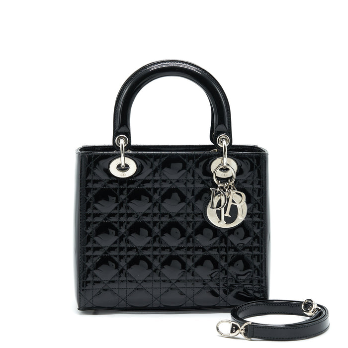 DIOR MEDIUM LADY DIOR PATENT LEATHER BLACK SHW