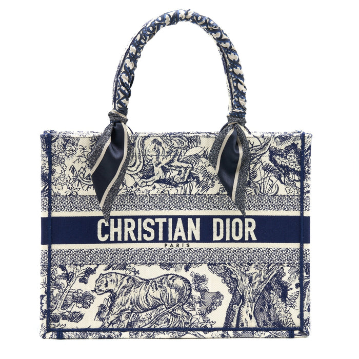 DIOR SMALL BOOK TOTE TOILE DE JOUY NAVY WITH SILK TILLY SCARF