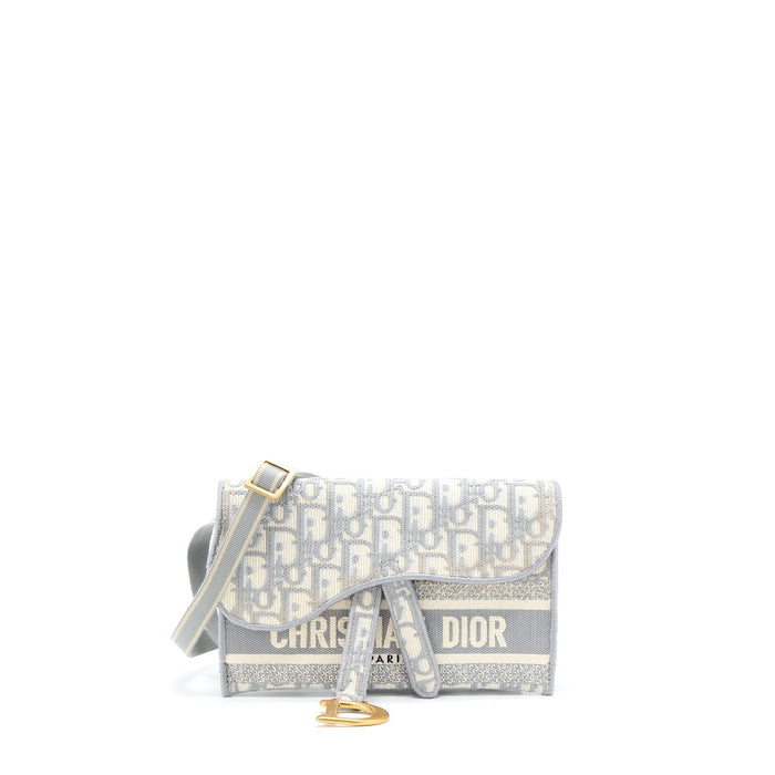 DIOR SADDLE SLIM POUCH LIGHT GREY DIOR OBLIQUE EMBROIDERY