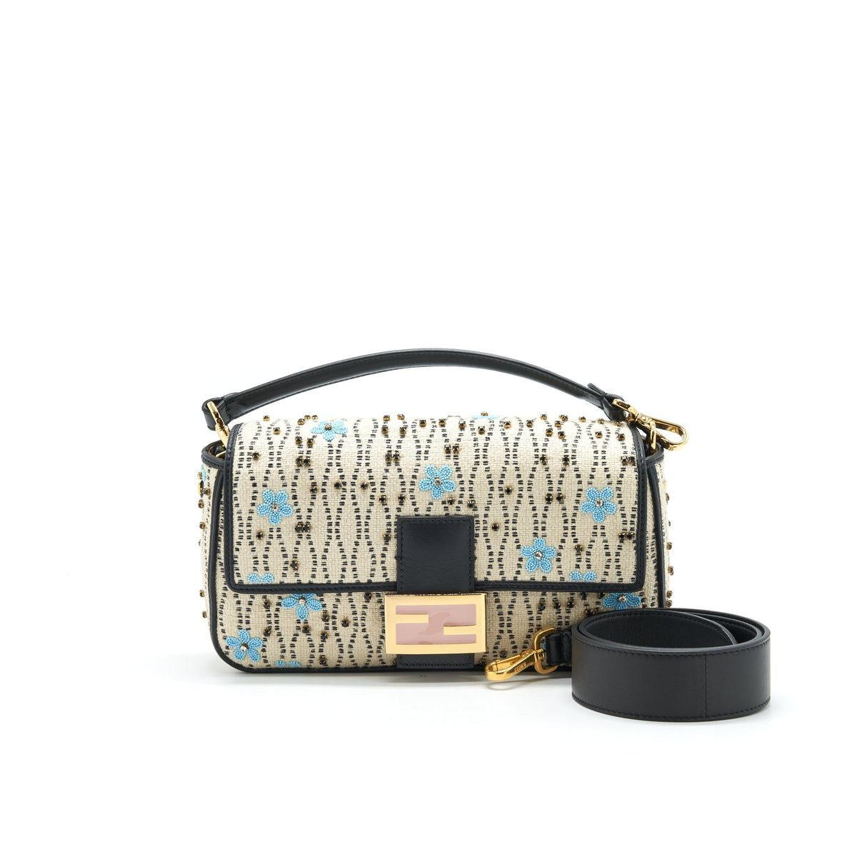 FENDI BAGUETTE ICONIC MEDIUM WHITE RAFFIA BAG MULTICOLOR