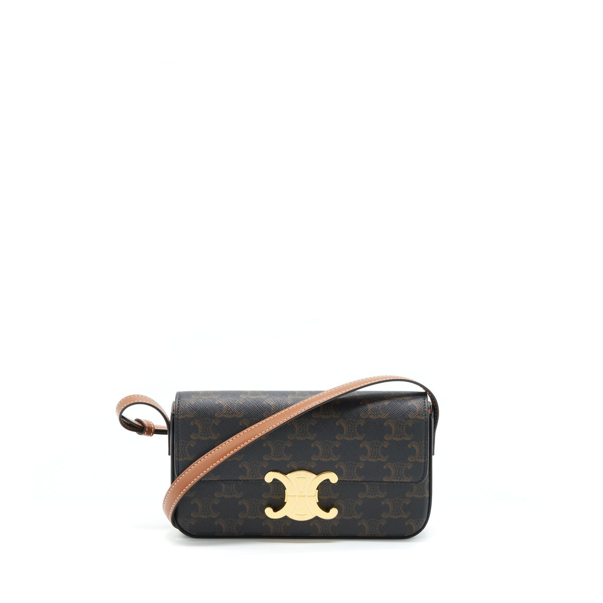 CELINE TRIOMPHE SHOULDER BAG TRIOMPHE CANVAS/CALFSKIN TAN GHW
