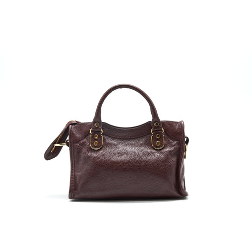 BALENCIAGA MINI EDGED CITY BAG BURGUNDY WITH GHW