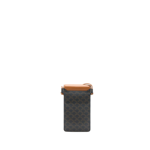 CELINE CROSSBODY VERTICAL PHONE CASE IN TRIOMPHE CANVAS/LAMBSKIN TAN