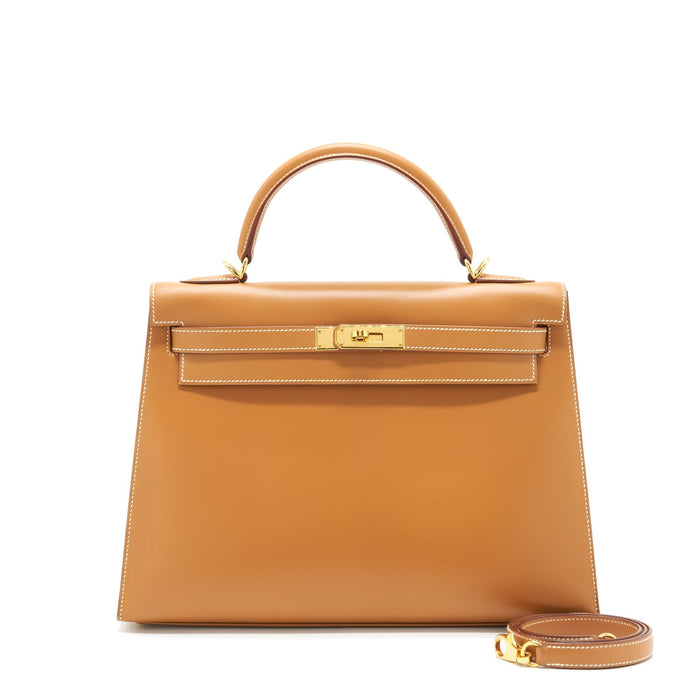 HERMES VINTAGE KELLY 32 BOX LEATHER NATURAL SABLE GHW