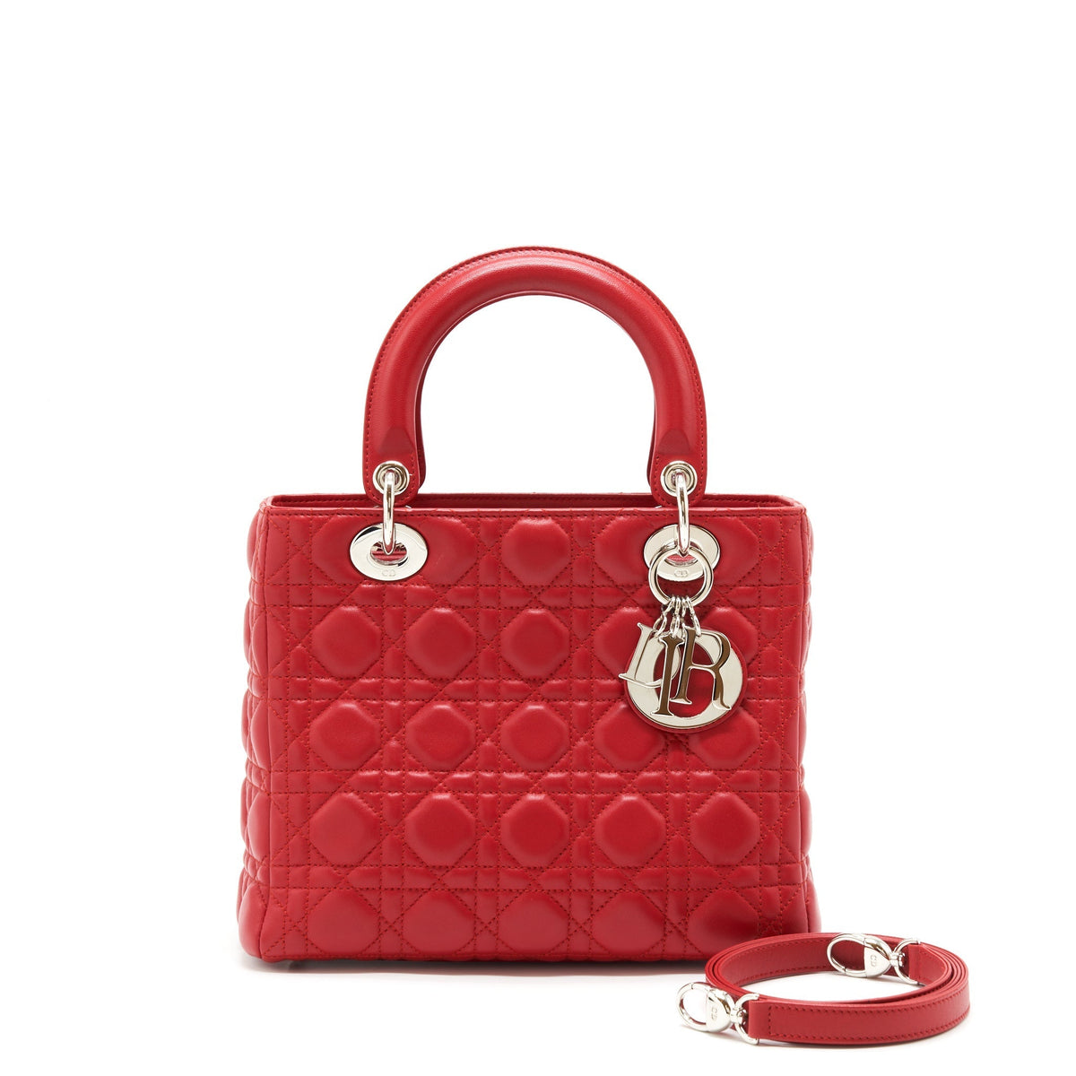 DIOR LADY DIOR BAG MEDIUM FUCHSIA LAMBSKIN RED SHW