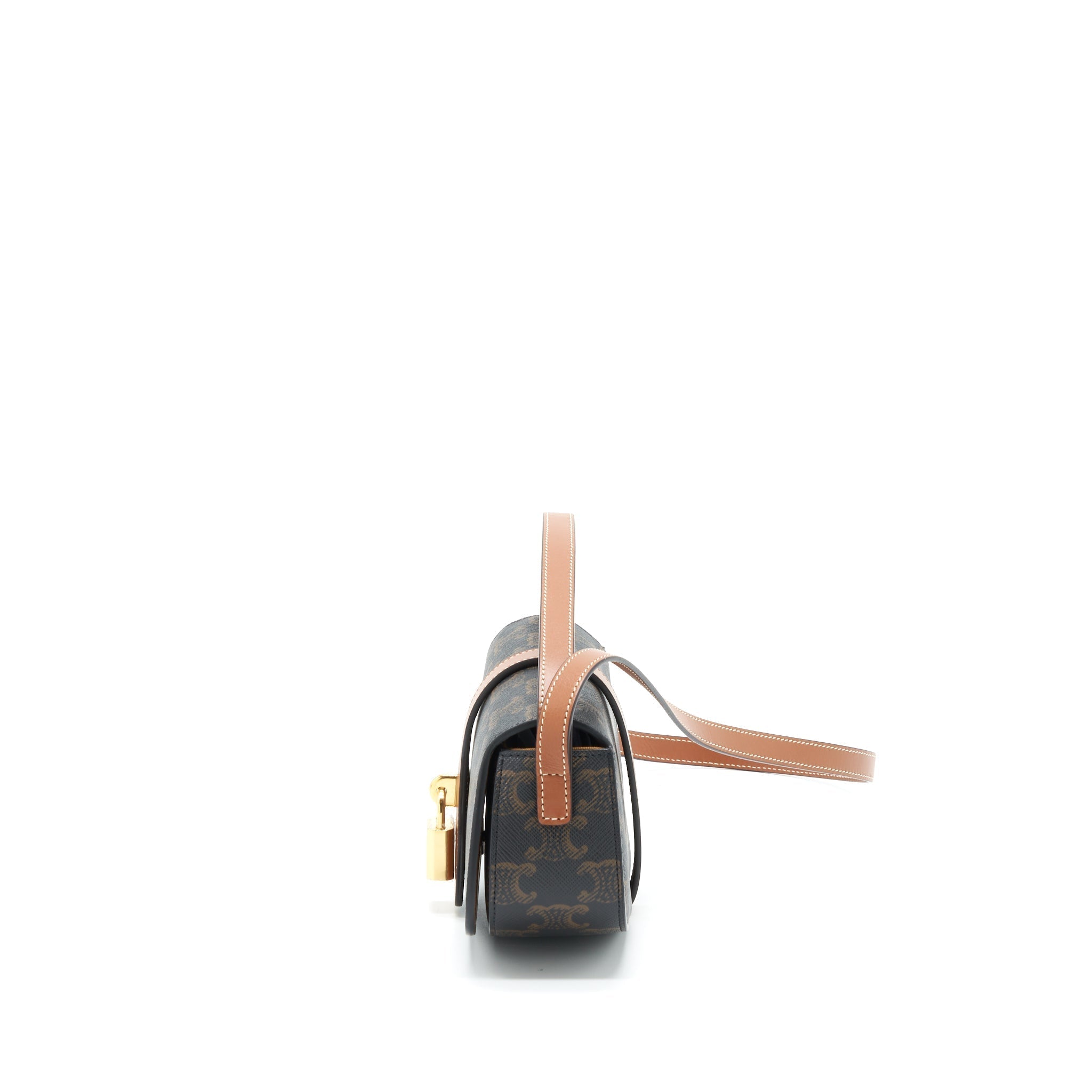 CELINE CLUTCH ON STRAP IN TRIUMPHED CANVAS/CALFSKIN TAN GHW
