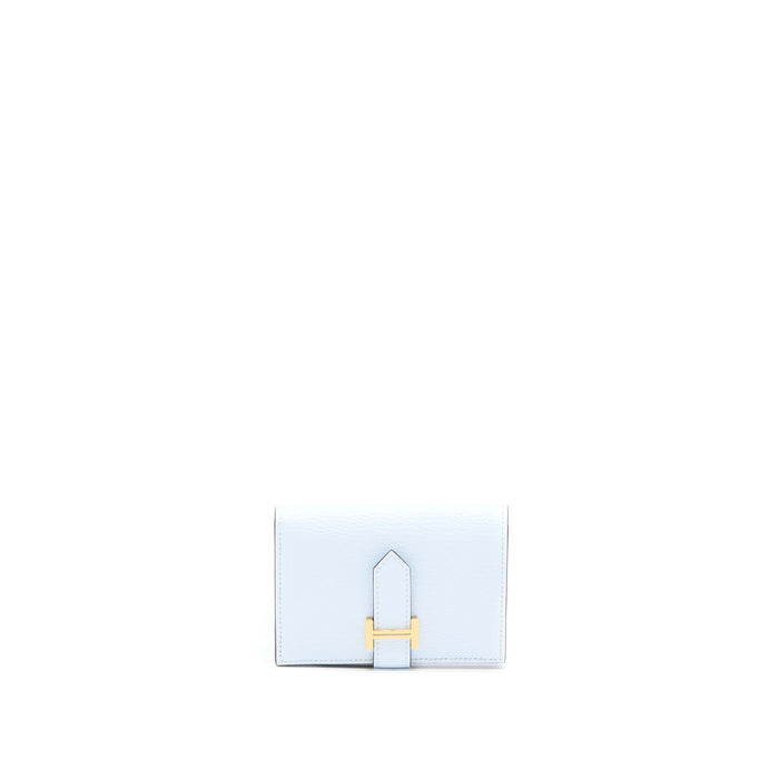 HERMES BEARN CARD HOLDER MYSORE GOATSKIN BLUE BRUME GHW