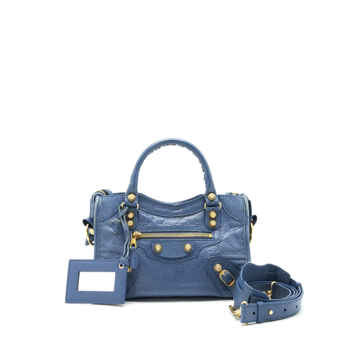 BALENCIAGA MINI CITY CROSSBODY BAG BLUE GHW