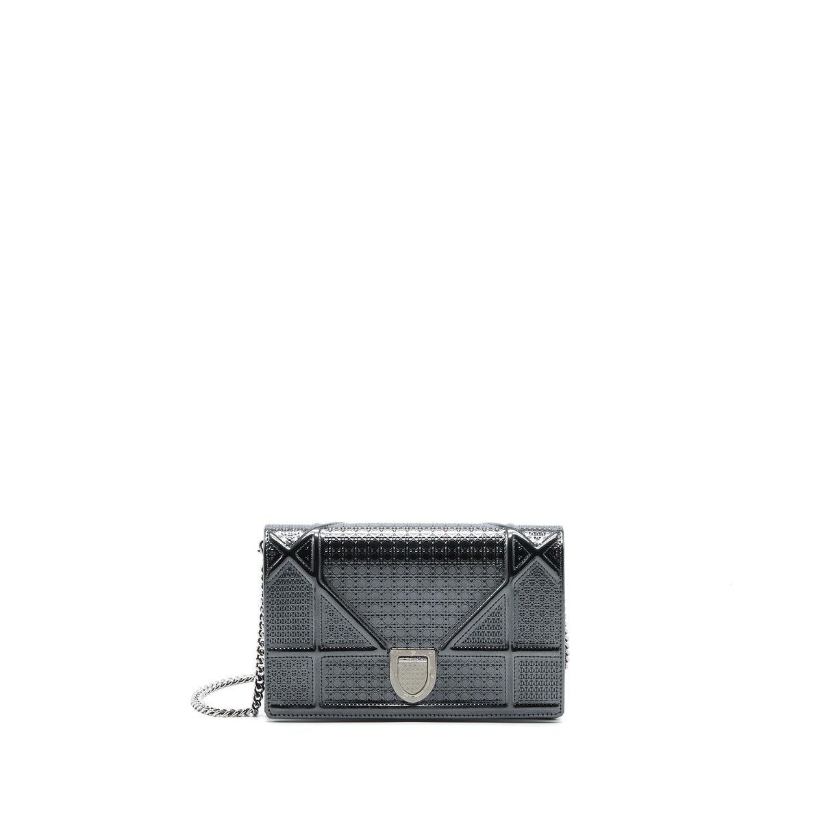DIOR DIORAMA WALLET ON CHAIN METALLIC GREY GHW