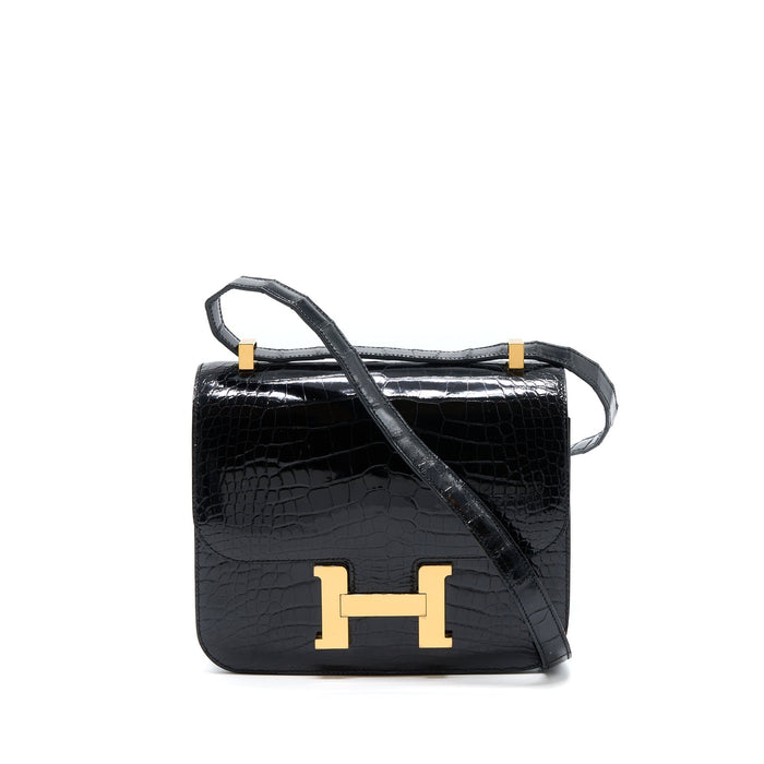 HERMES CONSTANCE 24 SHINY ALLIGATOR LEATHER BLACK GHW