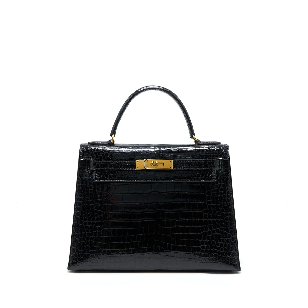 HERMES VINTAGE KELLY 28 ALLIGATOR BLACK GHW