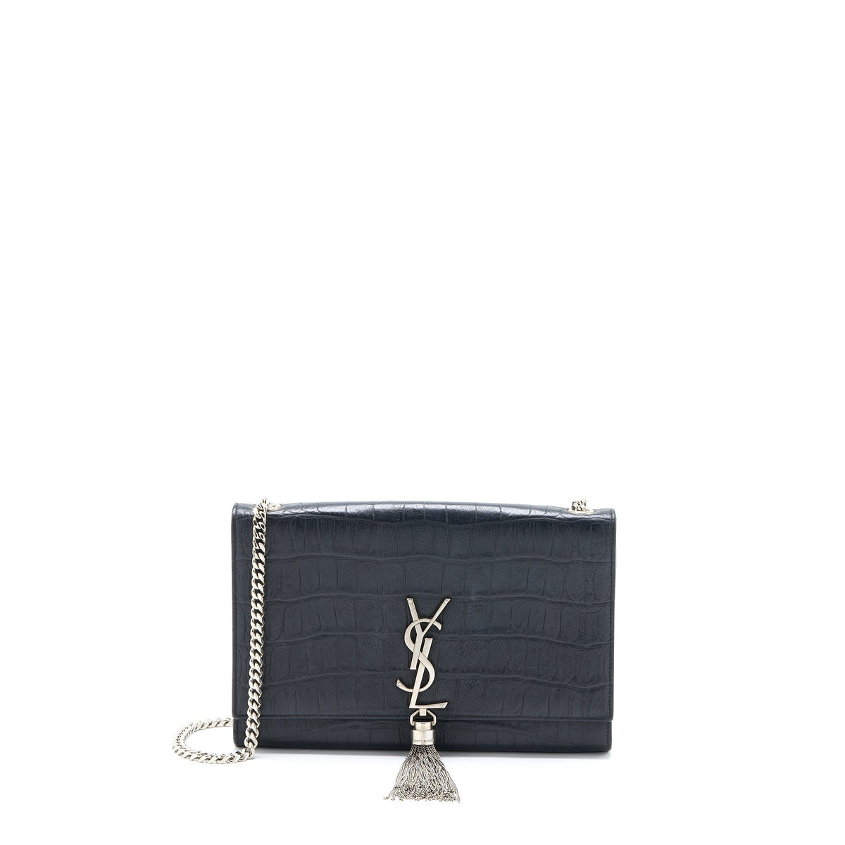 SAINT LAURENT KATE BAG CROC EMBOSSED LEATHER GREY SHW