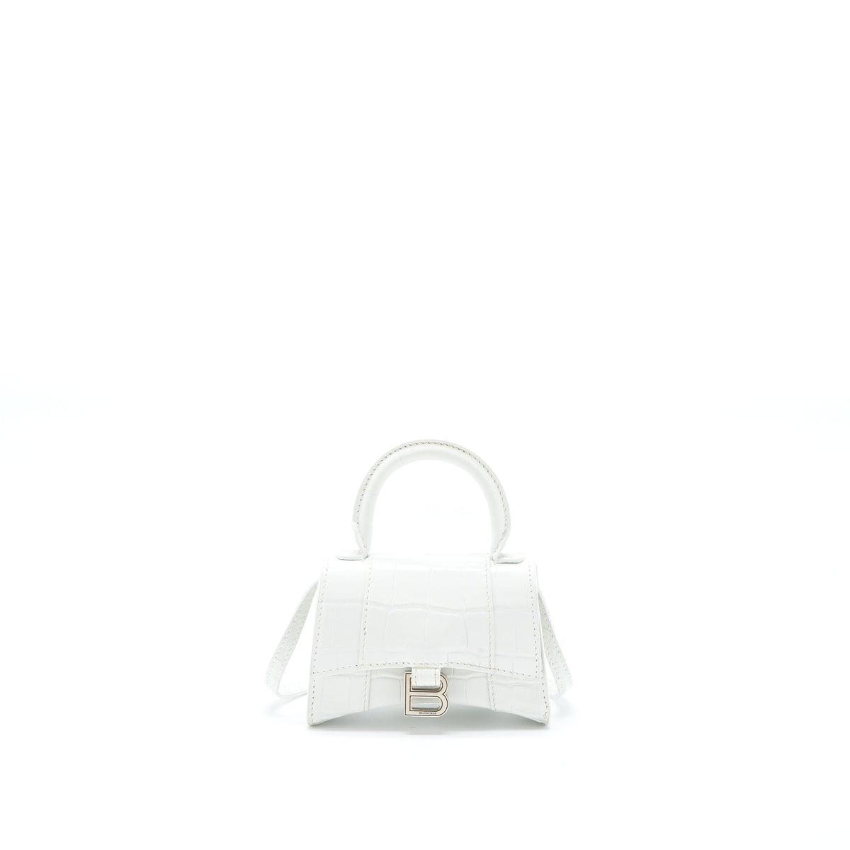 BALENCIAGA MINI HOURGLASS BAG CROC EMBOSSED CALFSKIN WHITE SHW
