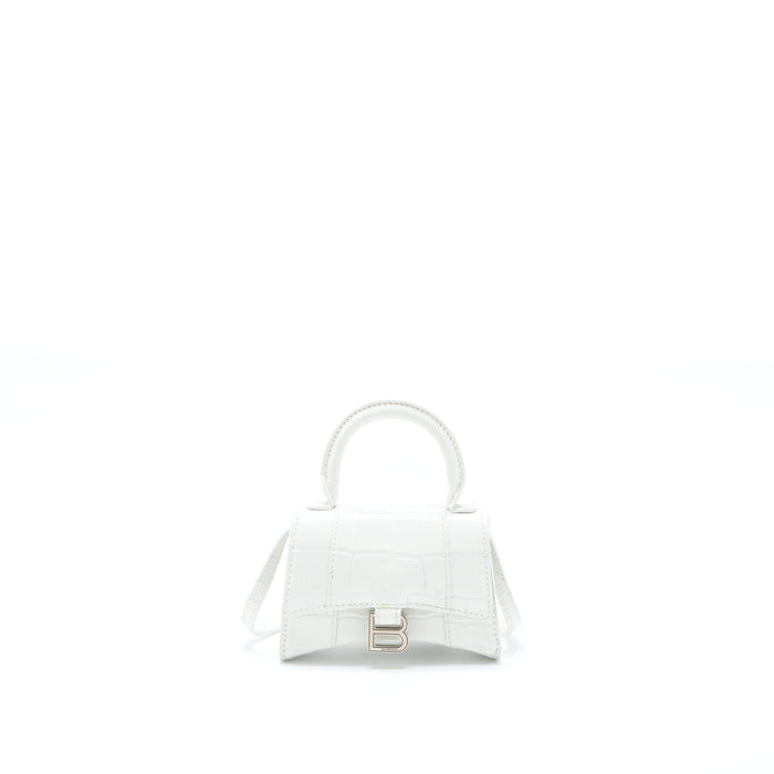 BALENCIAGA MINI HOURGLASS BAG CROC EMBOSSED CALFSKIN WHITE SHW