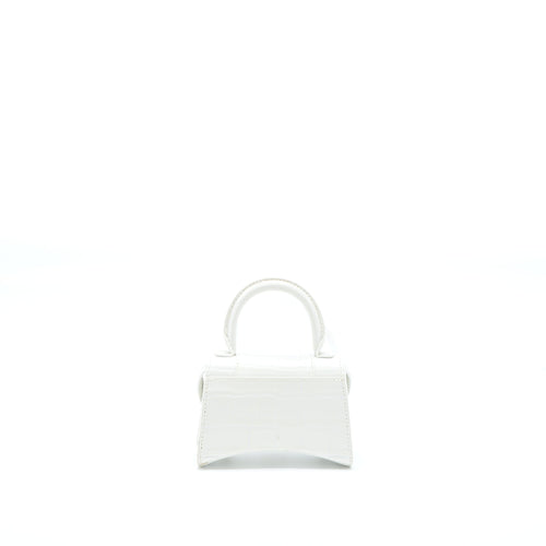 BALENCIAGA MINI HOURGLASS BAG CROC EMBOSSED CALFSKIN WHITE SHW