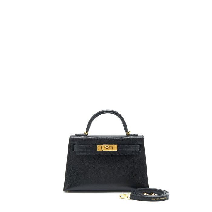 HERMES MINI KELLY 20CM CHÈVRE CHAMKILA BLACK GHW