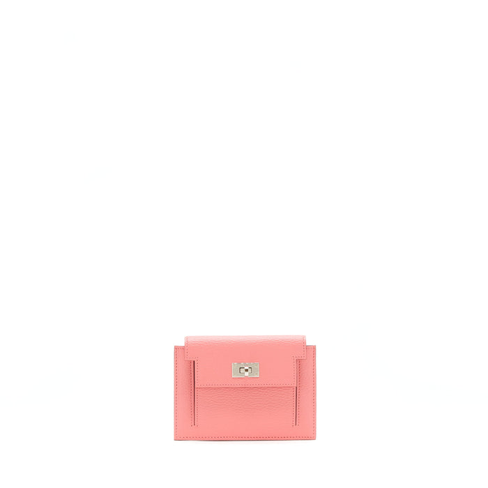 HERMES KELLY POCKET COMPACT WALLET CHEVRE MYSORE ROSE ETE SHW