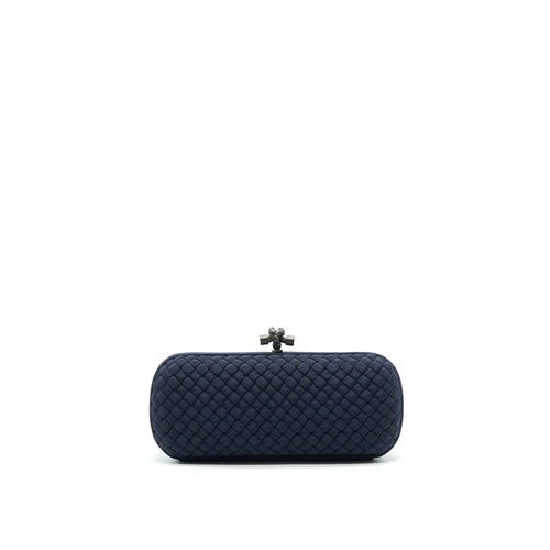 BOTTEGA VENETA KNOT CLUTCH IN NAVY WITH RUTHENIUM HARDWARE